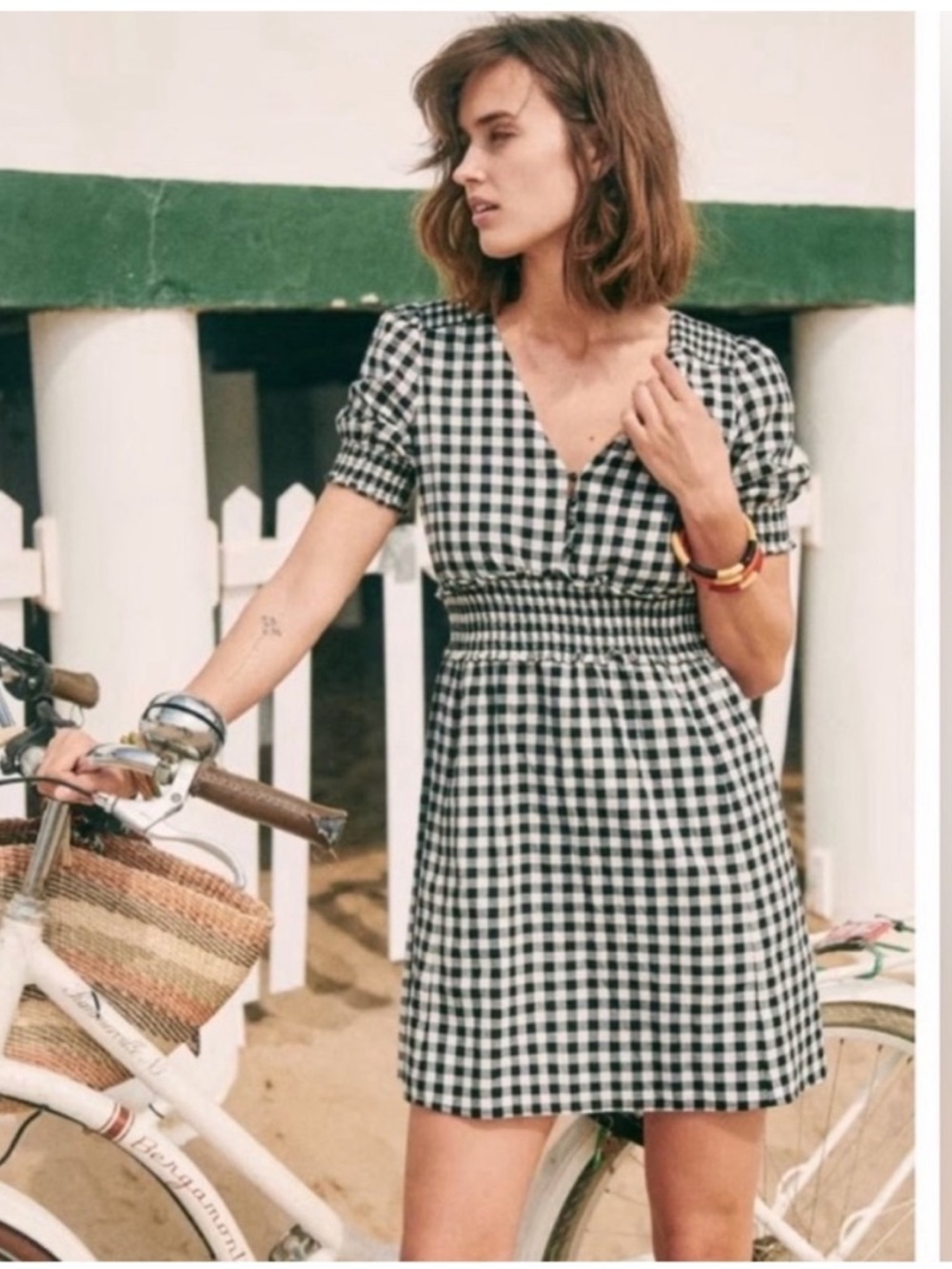 Sezane Sixtine Gingham Dress Black White Size 40 US 8